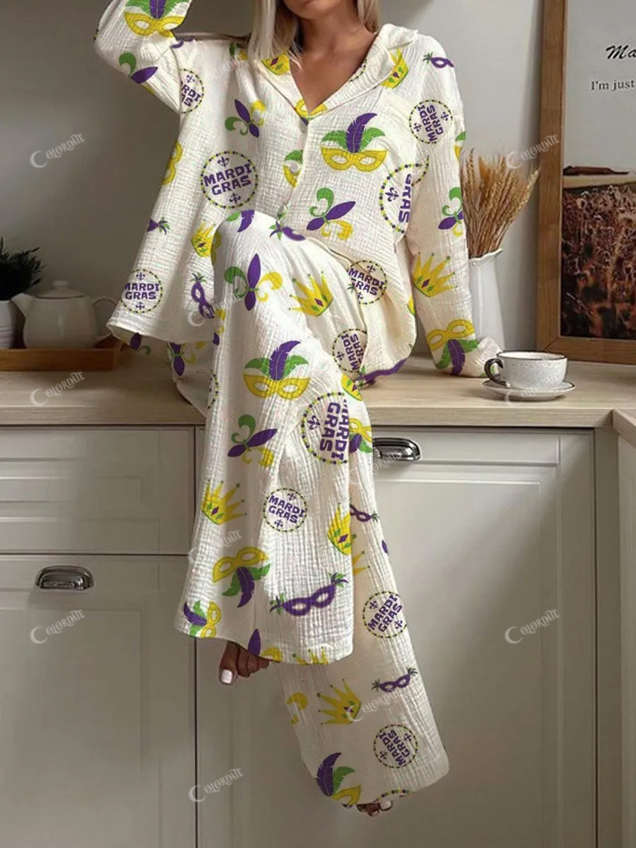 Women's Fun Carnival Pattern Long Sleeve Pant Set