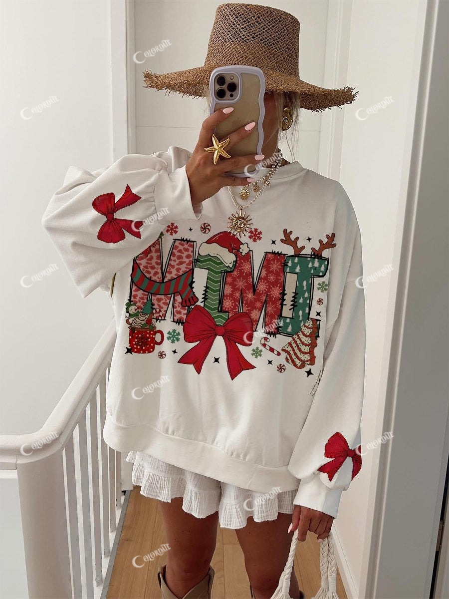 Women's Christmas Bow Gift Pattern Long Sleeve Crew Neck Sweatshirt
