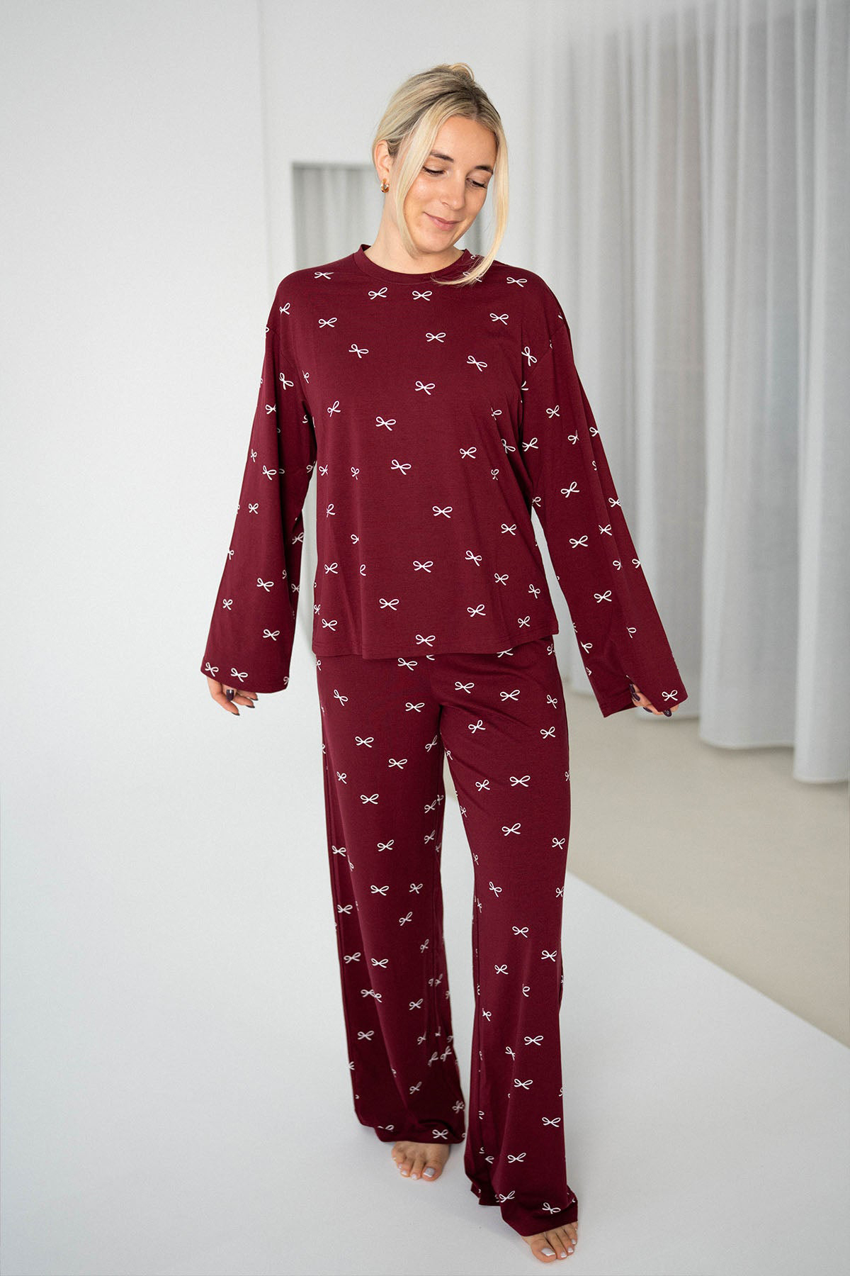 Bows Print Red Pajama Sleep Set