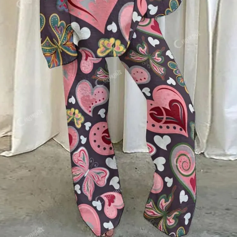 Valentine's Day Heart Art Loungewear Set For Women