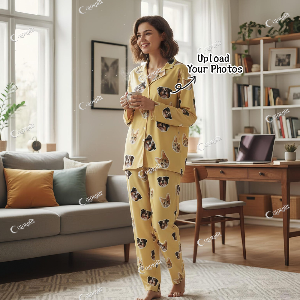 Addcustom Your Photos Woman's Print Home Long Sleeve Suit