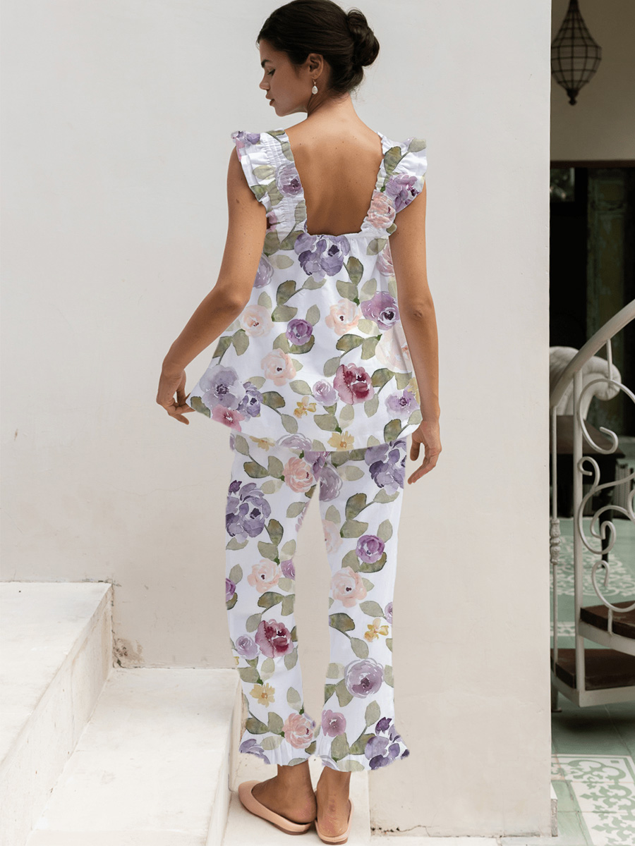Colorful Floral Print Tank Top Pajama Set