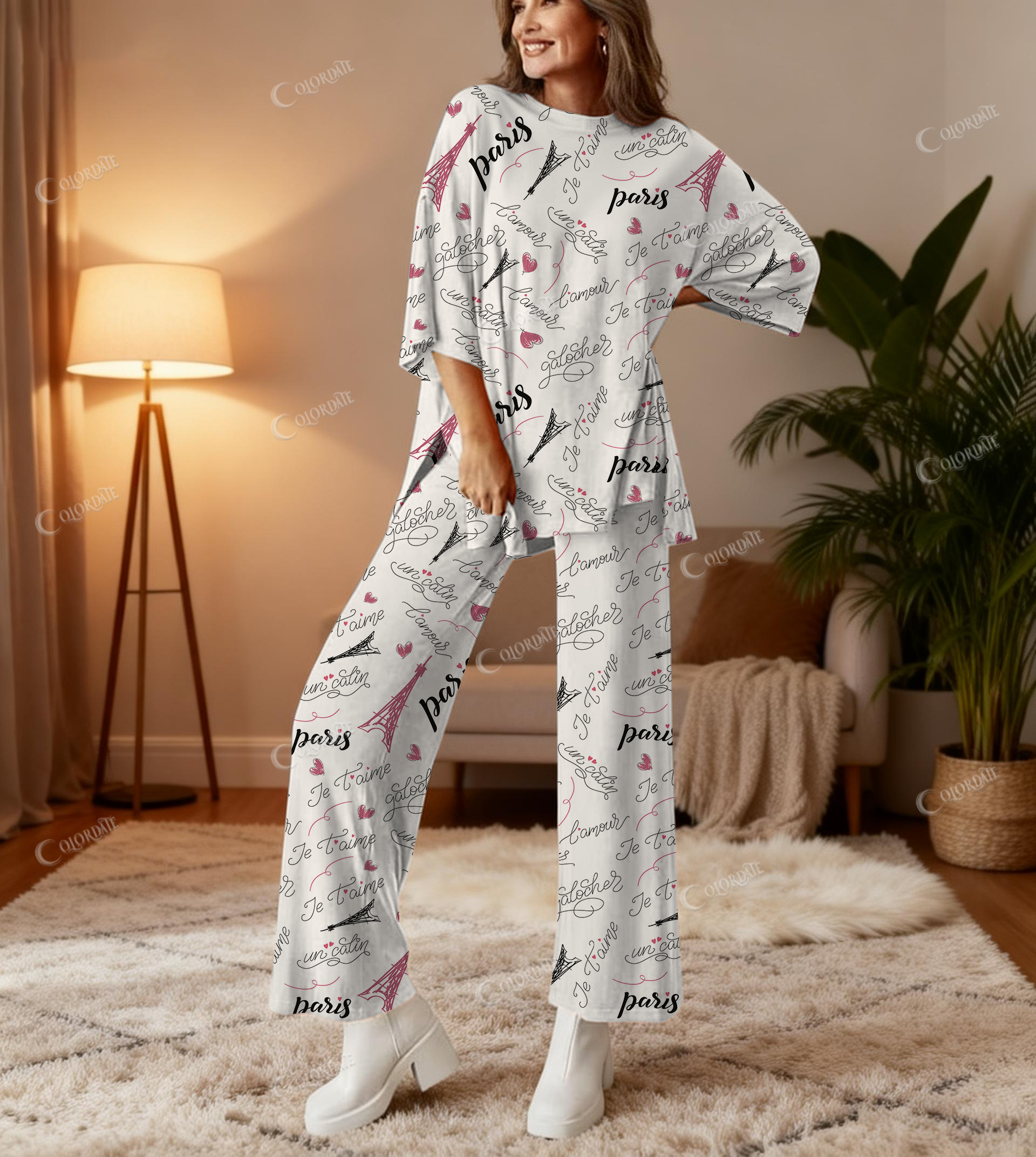 Eiffel Tower Print Bamboo-Soft Lounge Set Pants