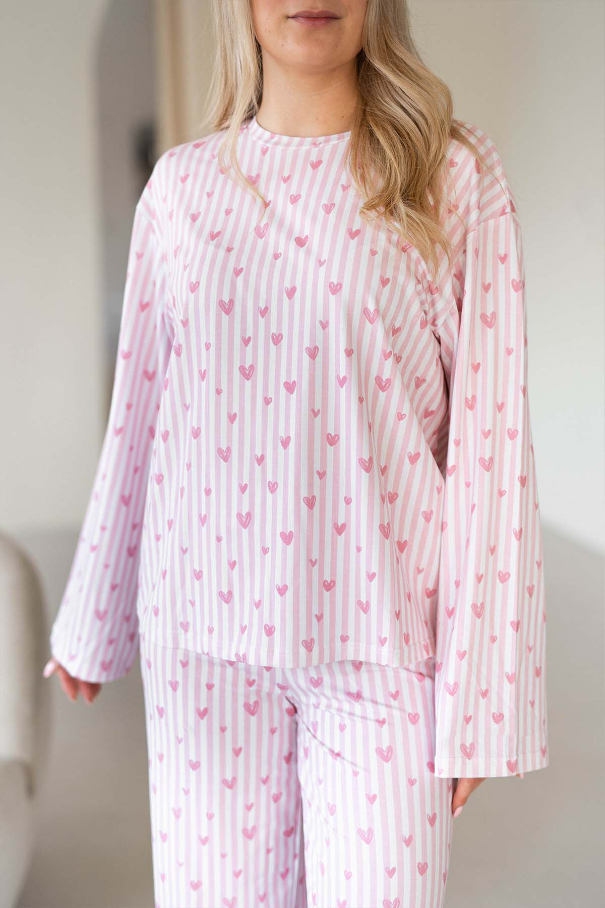 Hearts Print Pink Pajama Loungewear Sleep Set