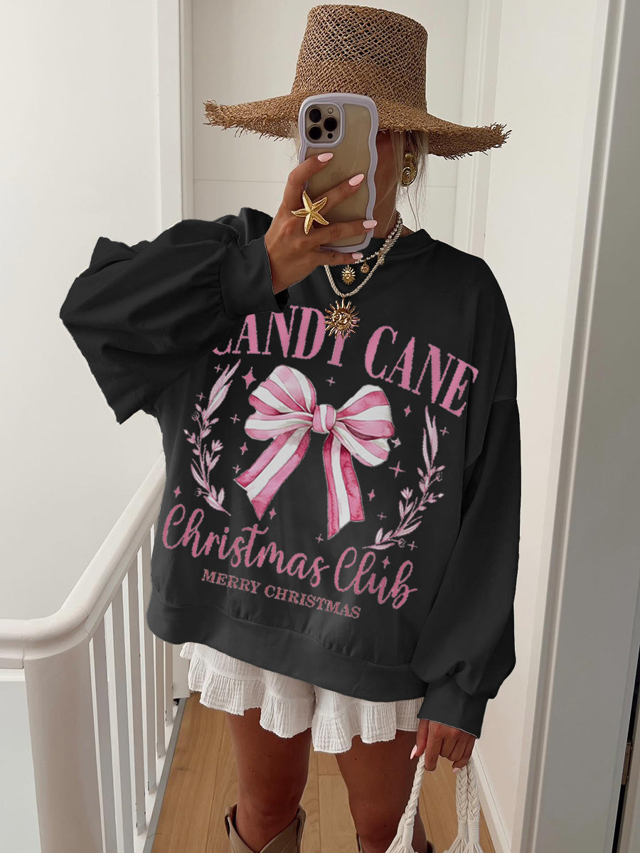 Women's Cotton Christmas Striped Bowknot Printed Home Long Sleeve Sweater