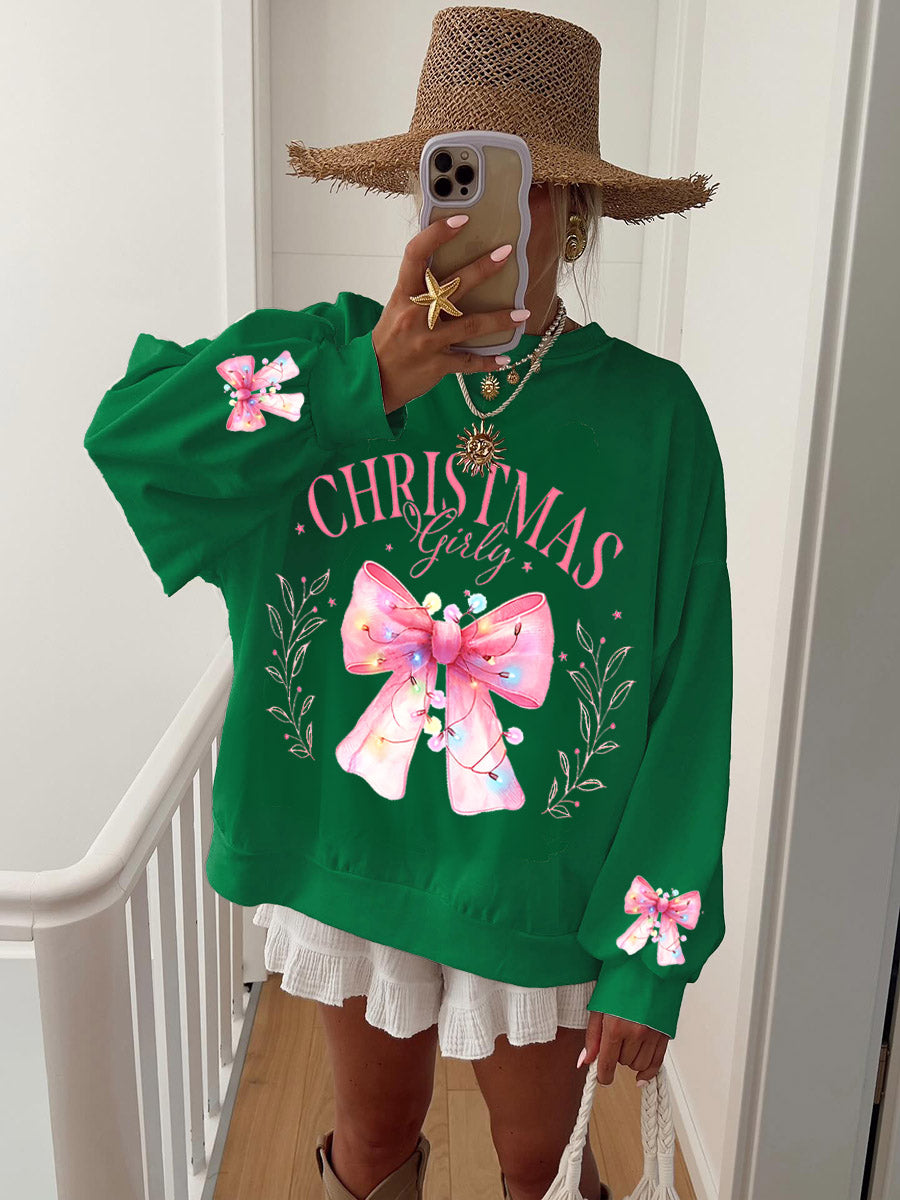 Women's Christmas Bow Print Crewneck Sweatshirt