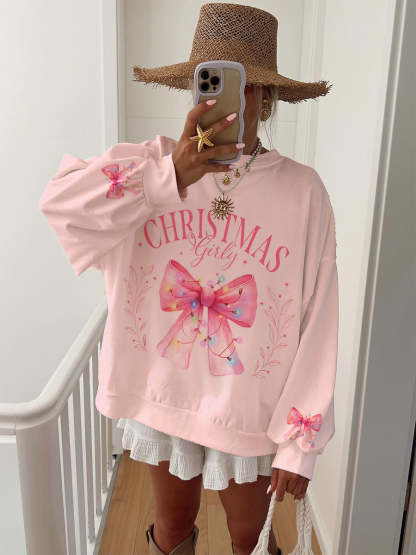 Women's Christmas Bow Print Crewneck Sweatshirt