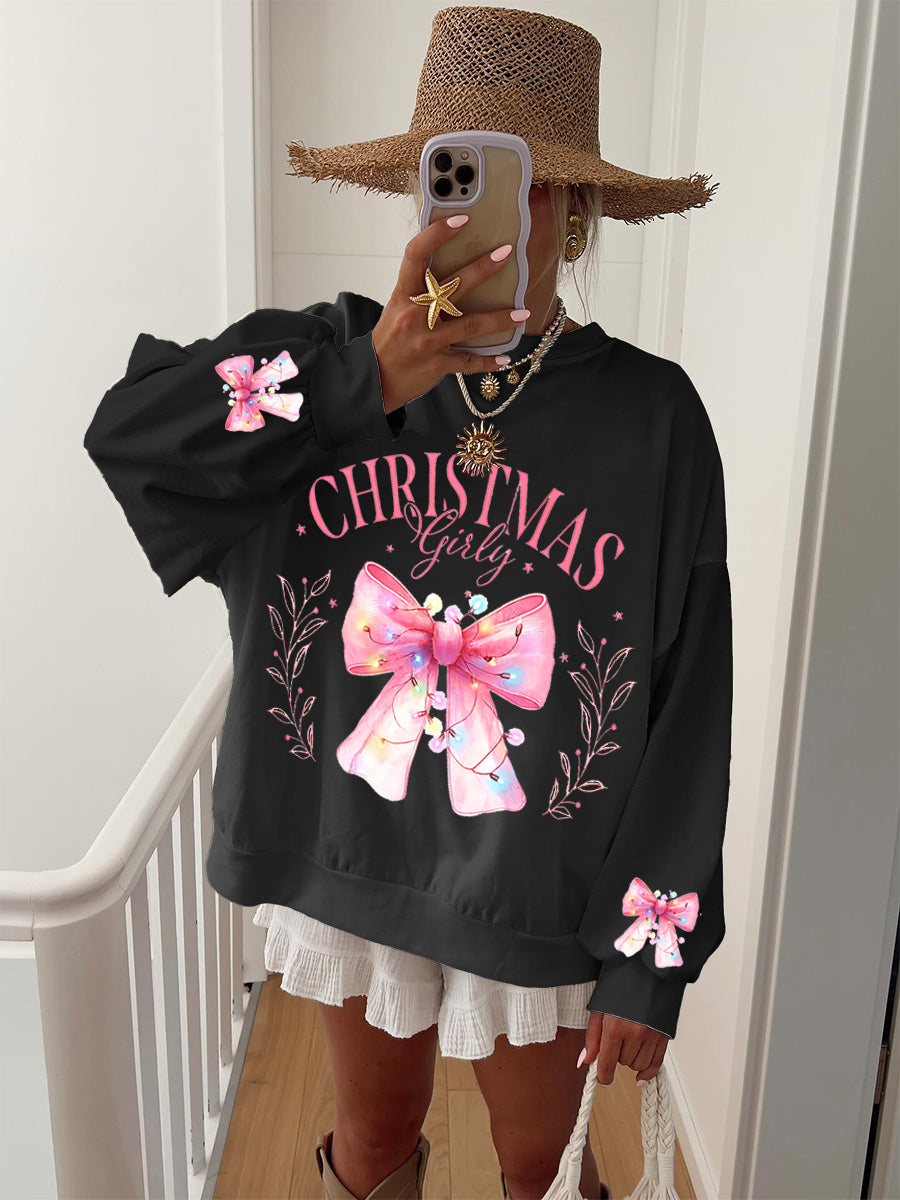 Women's Christmas Bow Print Crewneck Sweatshirt