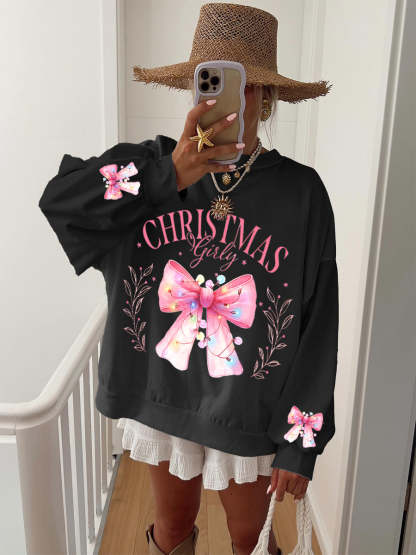 Women's Christmas Bow Print Crewneck Sweatshirt