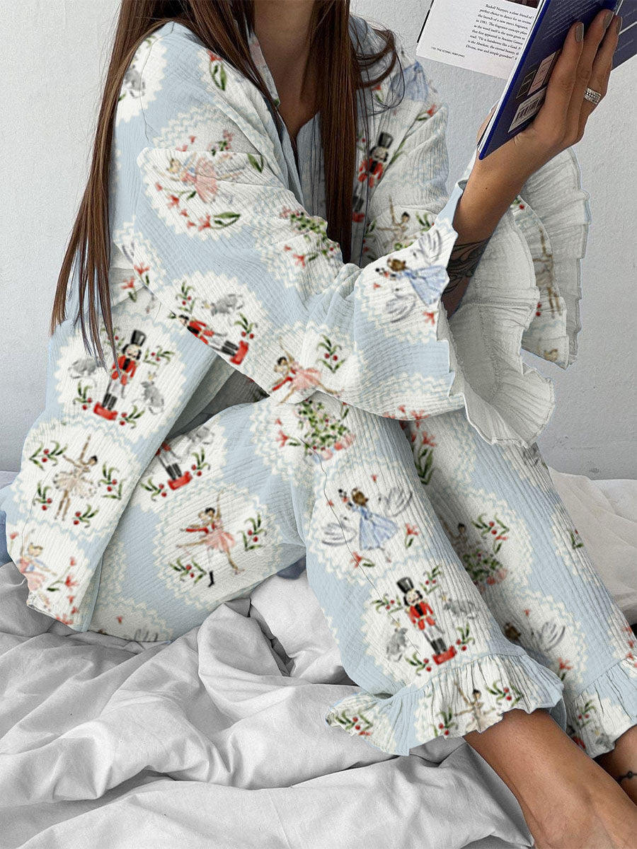 Women's Christmas Nutcracker Printed Lounge Long Sleeve Suit