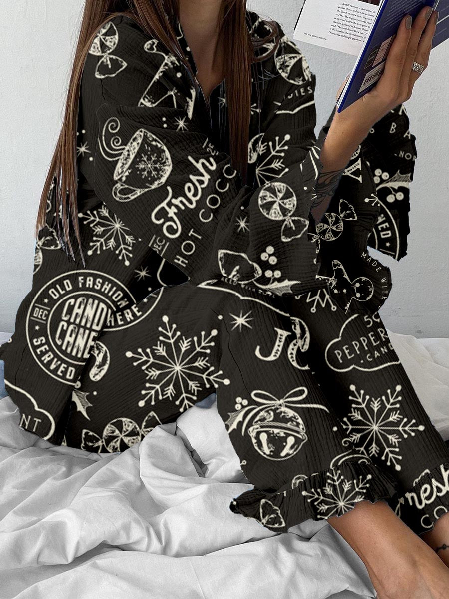 Women's Vintage Christmas Print Linen Cotton Suit