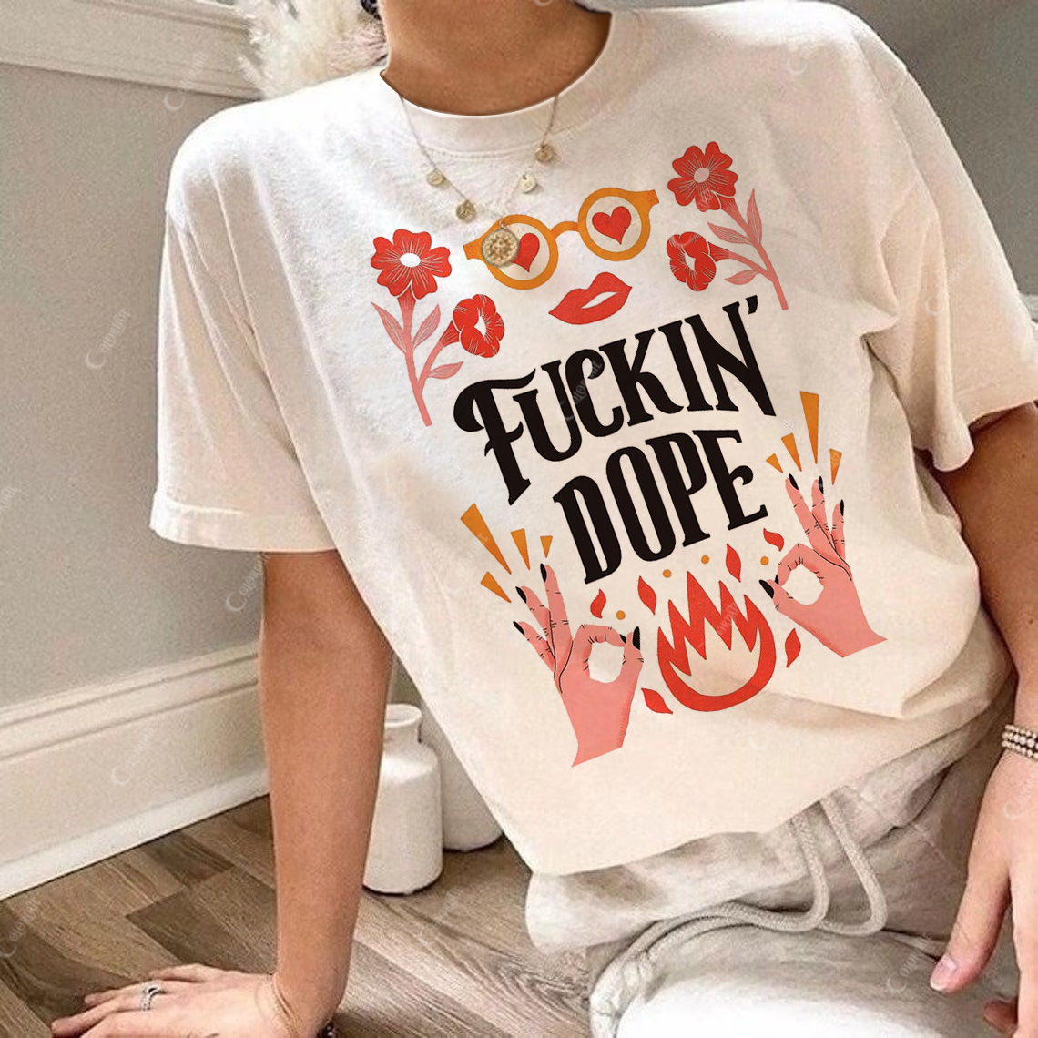 Women's  Fuckin' Dope Print Round Neck Short Sleeve Tee