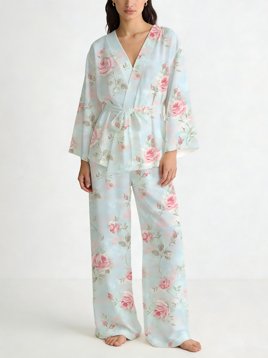 Colordate Pink Floral Print Loungewear Set For Women