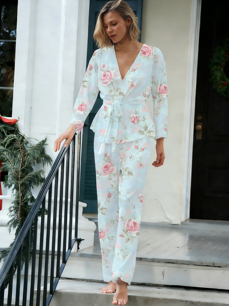 Colordate Pink Floral Print Loungewear Set For Women