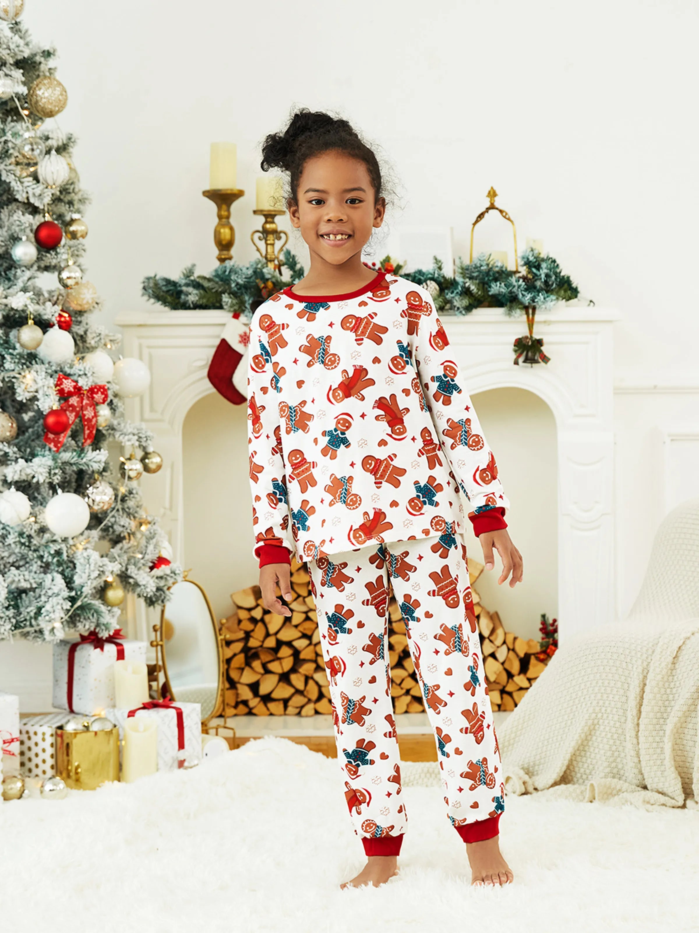 Christmas Family Matching Cartoon Gingerbread Man Allover Print Pajamas Sets
