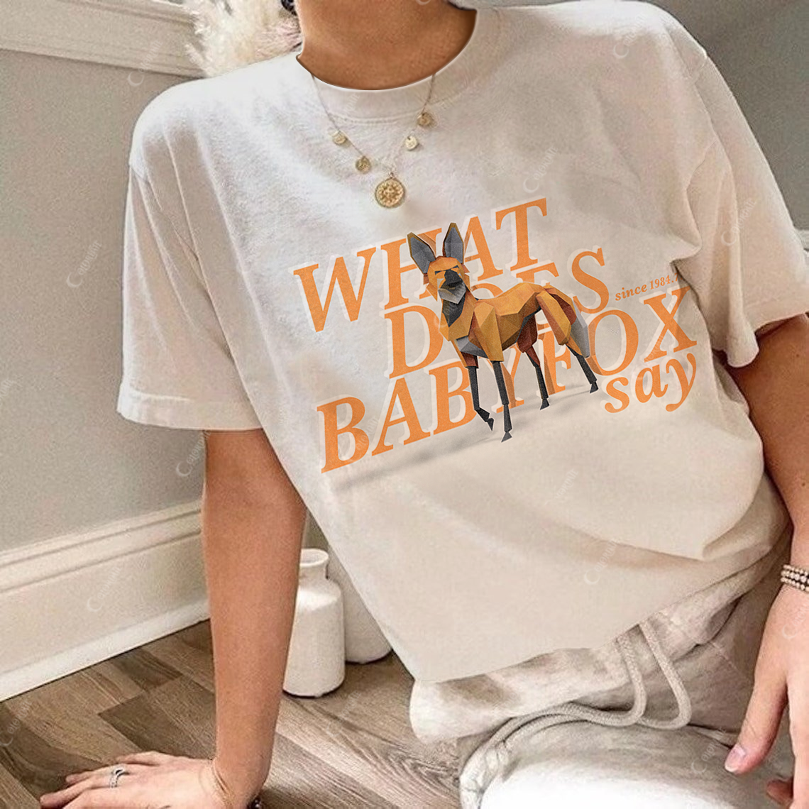 Colordate Women's What Babyfox Say Print Round Neck Short Sleeve Tee