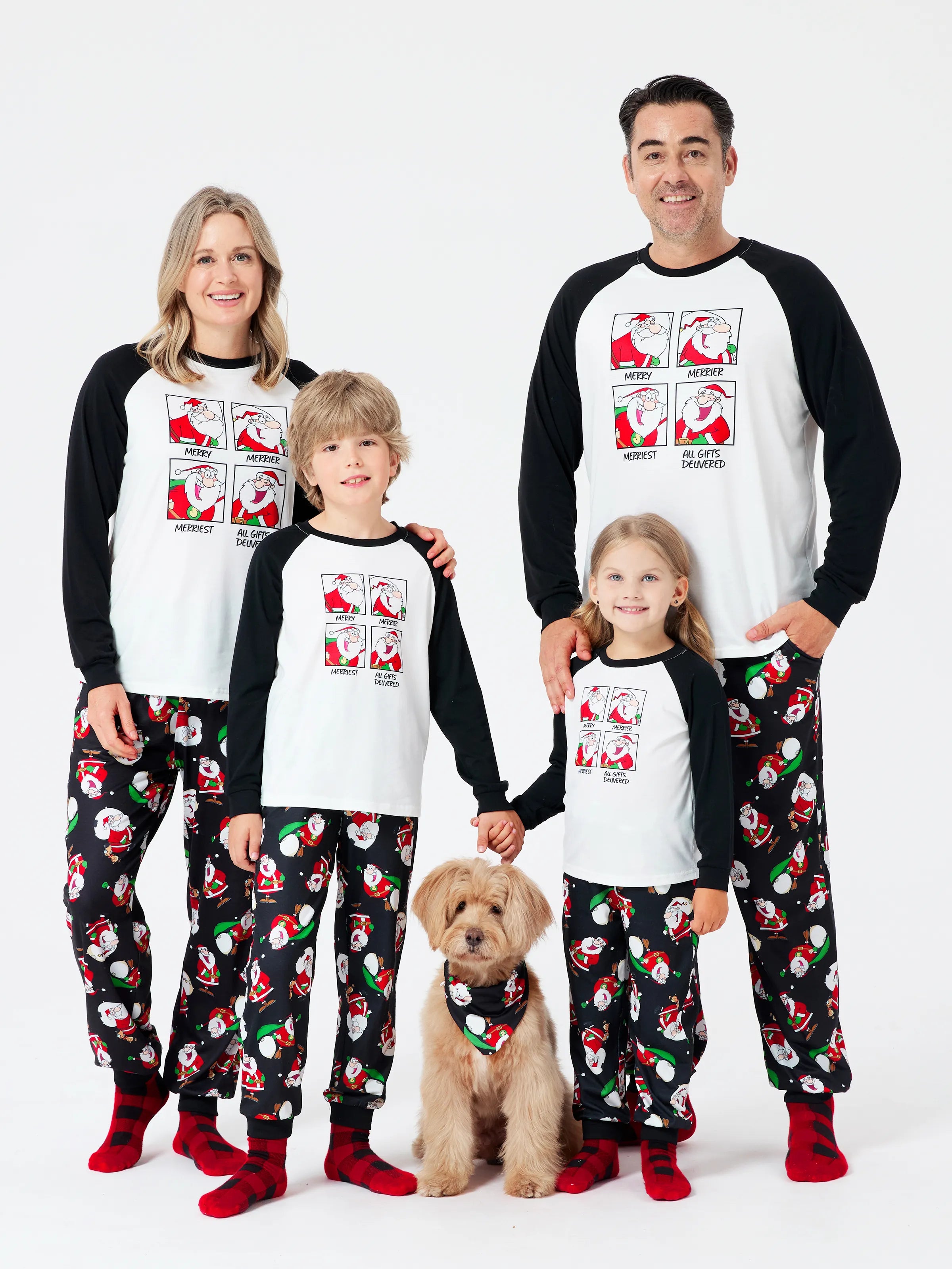 Christmas Matching Family Pajamas Set Christmas Santa Print Black and White PJS