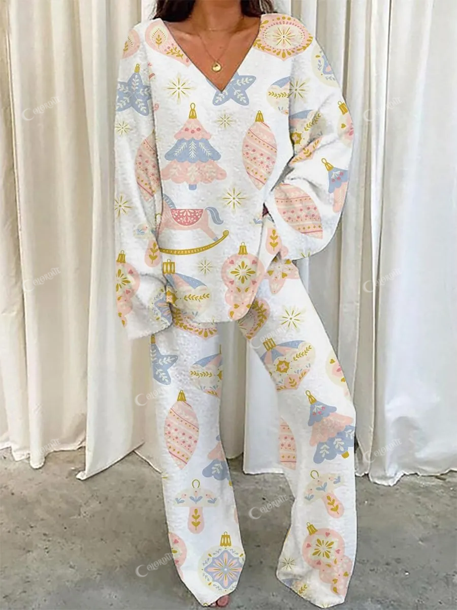 Women's Christmas Horse Bell Print Sweatshirt Set