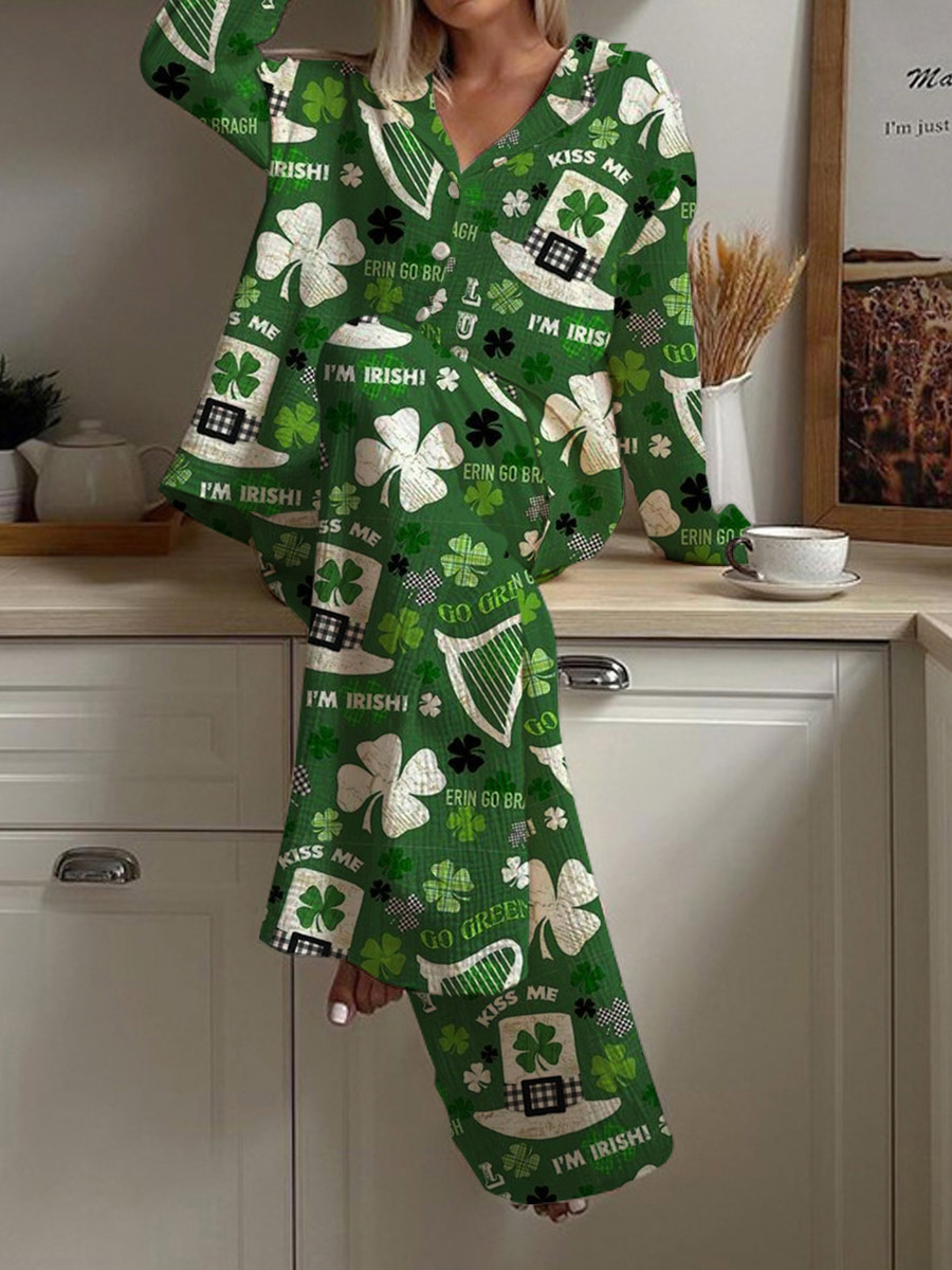 Women's St. Patrick's Day Clover Long Sleeve Pant Suit