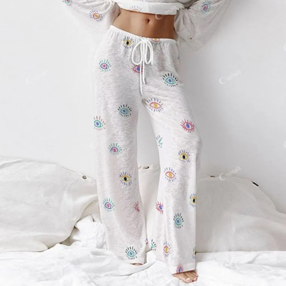 Women's Colored Eyes Long Sleeve Cotton Homewear Set