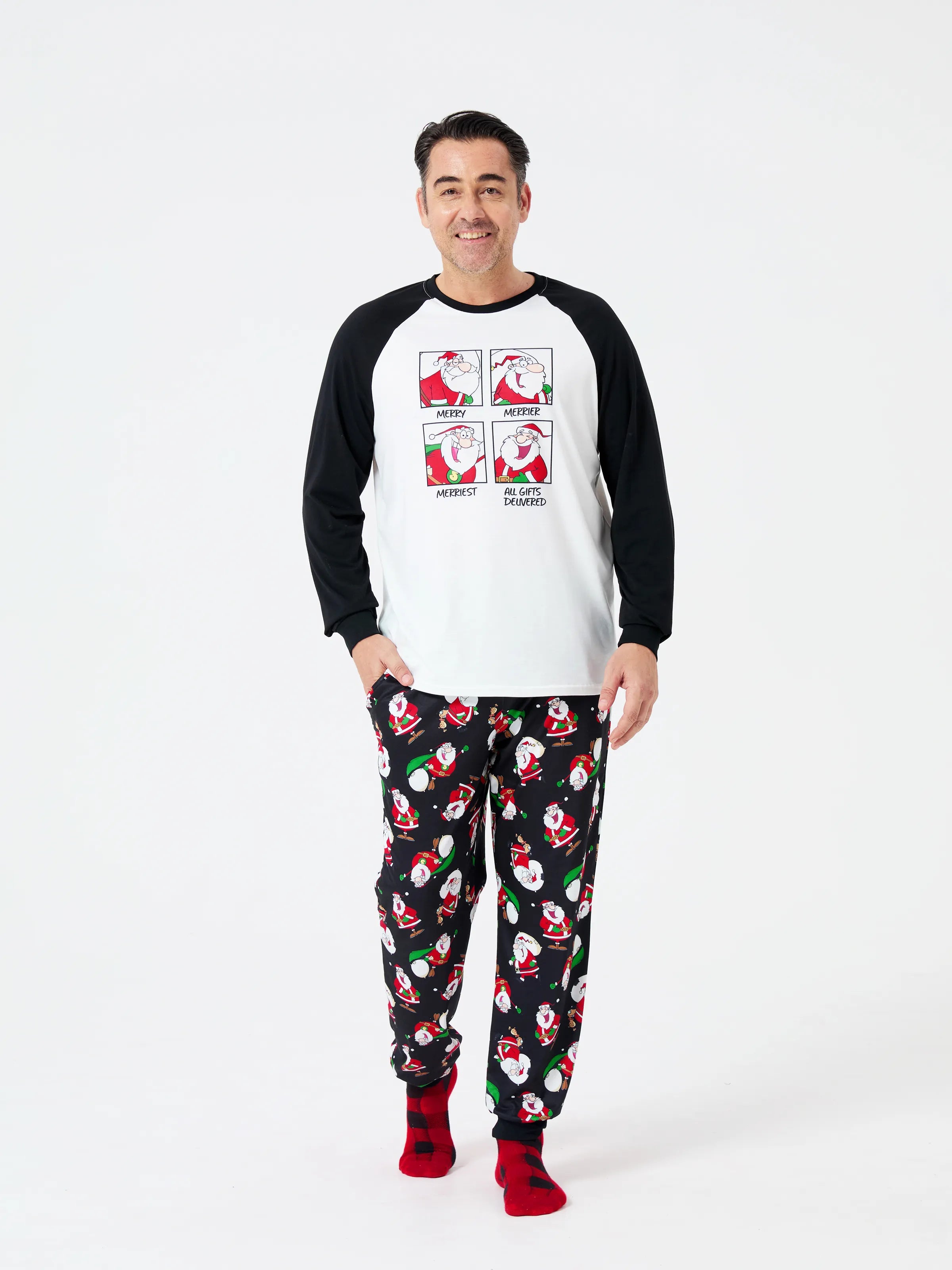 Christmas Matching Family Pajamas Set Christmas Santa Print Black and White PJS