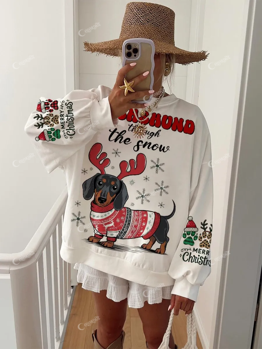 Women's Christmas Cute Animal Fun Print Home Long Sleeve Sweater