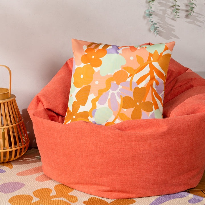 Flower Orange Outdoor Cushion in Orange/Lilac