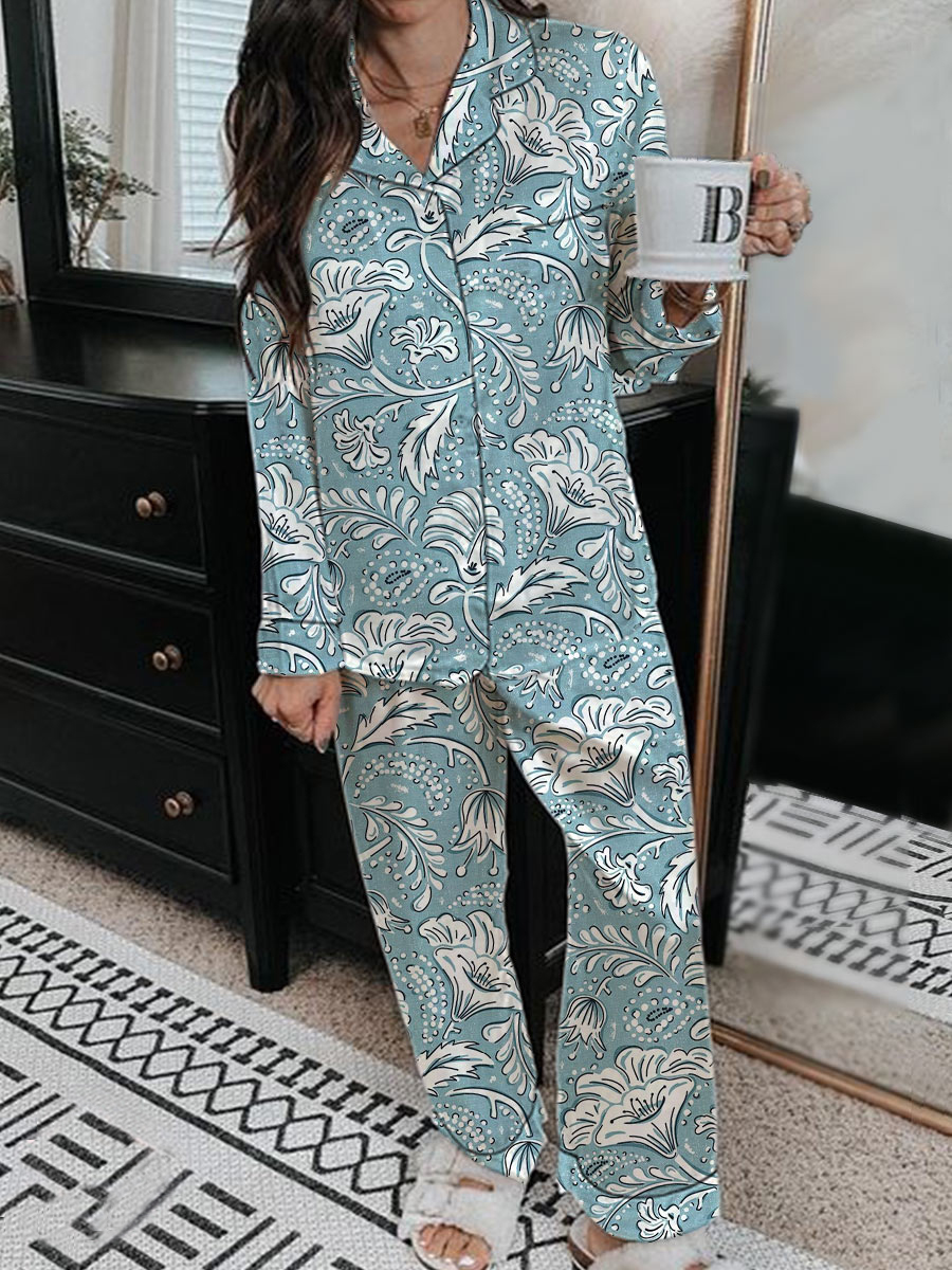 Women's Art Floral Bohemian Vintage Print Home Long Sleeve Suit