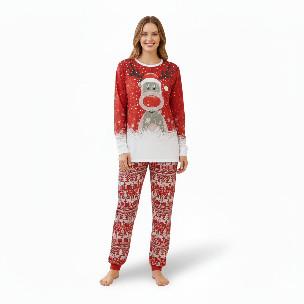 All Over Print Christmas Reindeer And Snowflake Pattern Family Matching Pajama Set