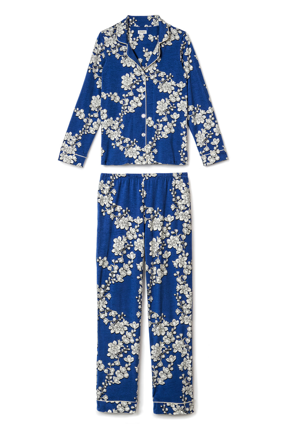 Navy Shadow Blossom Long Sleeve Classic Satin PJ Set