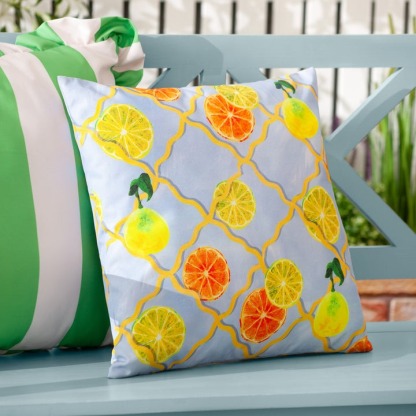 Citrus Trellis Printed Outdoor Cushion Blue