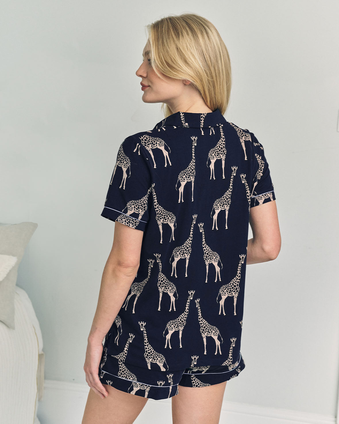 Maternity Organic Cotton Giraffe Print Short Pyjama Set - Navy