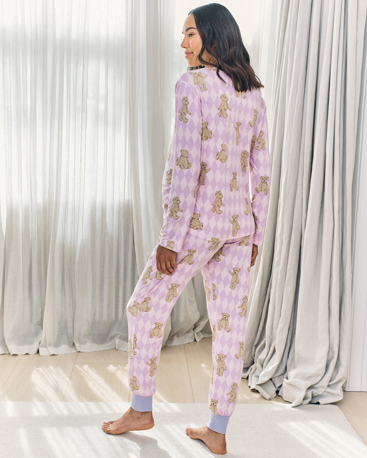 Maternity Argyle Bear Long Pyjama Set - Lilac