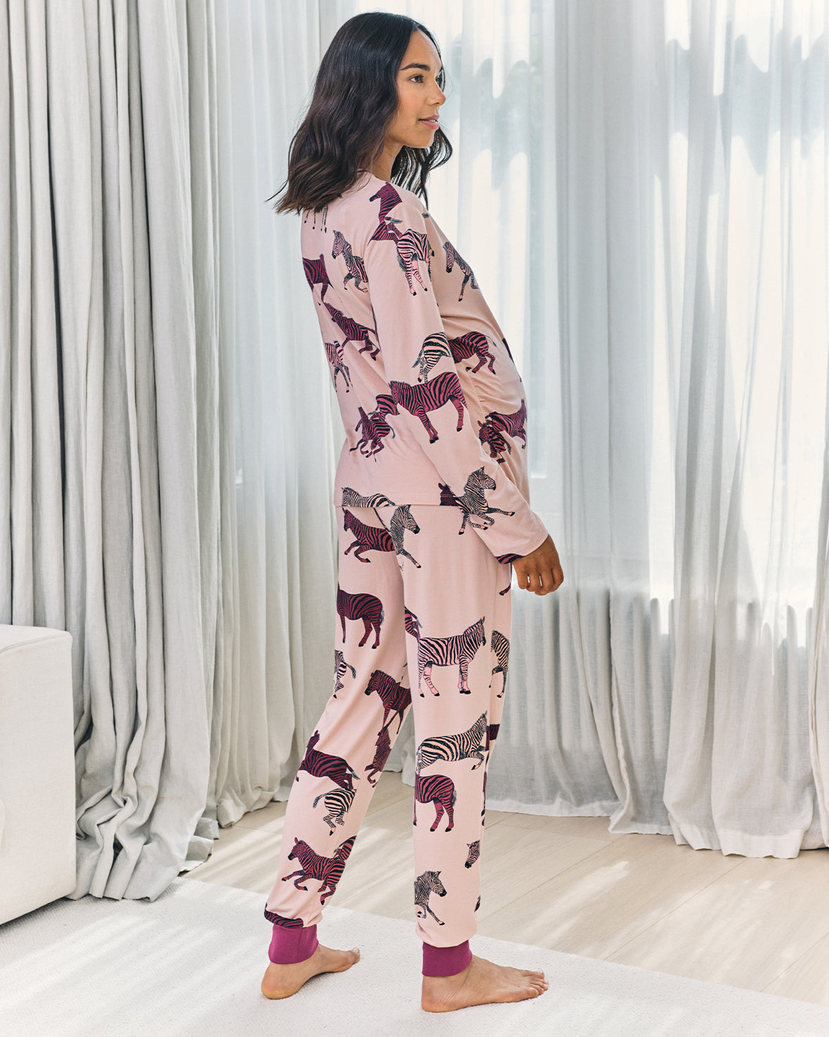 Maternity Zebra Print Long Pyjama Set - Purple