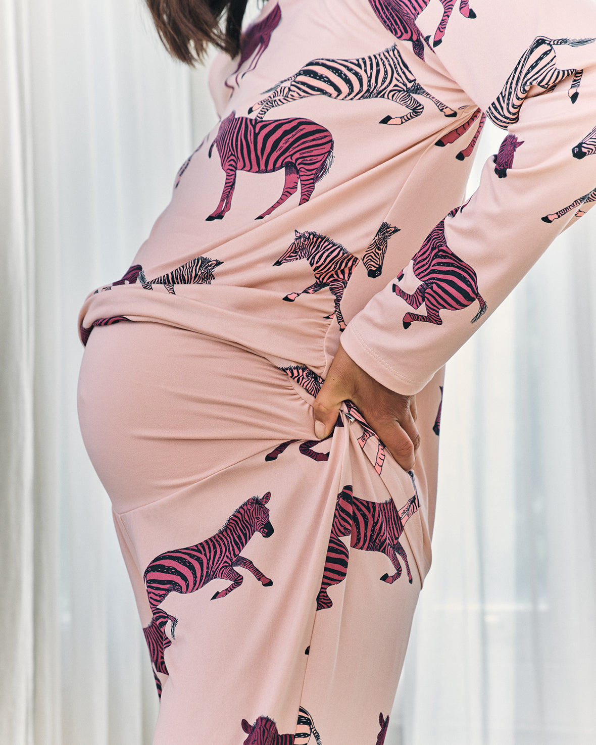 Maternity Zebra Print Long Pyjama Set - Purple