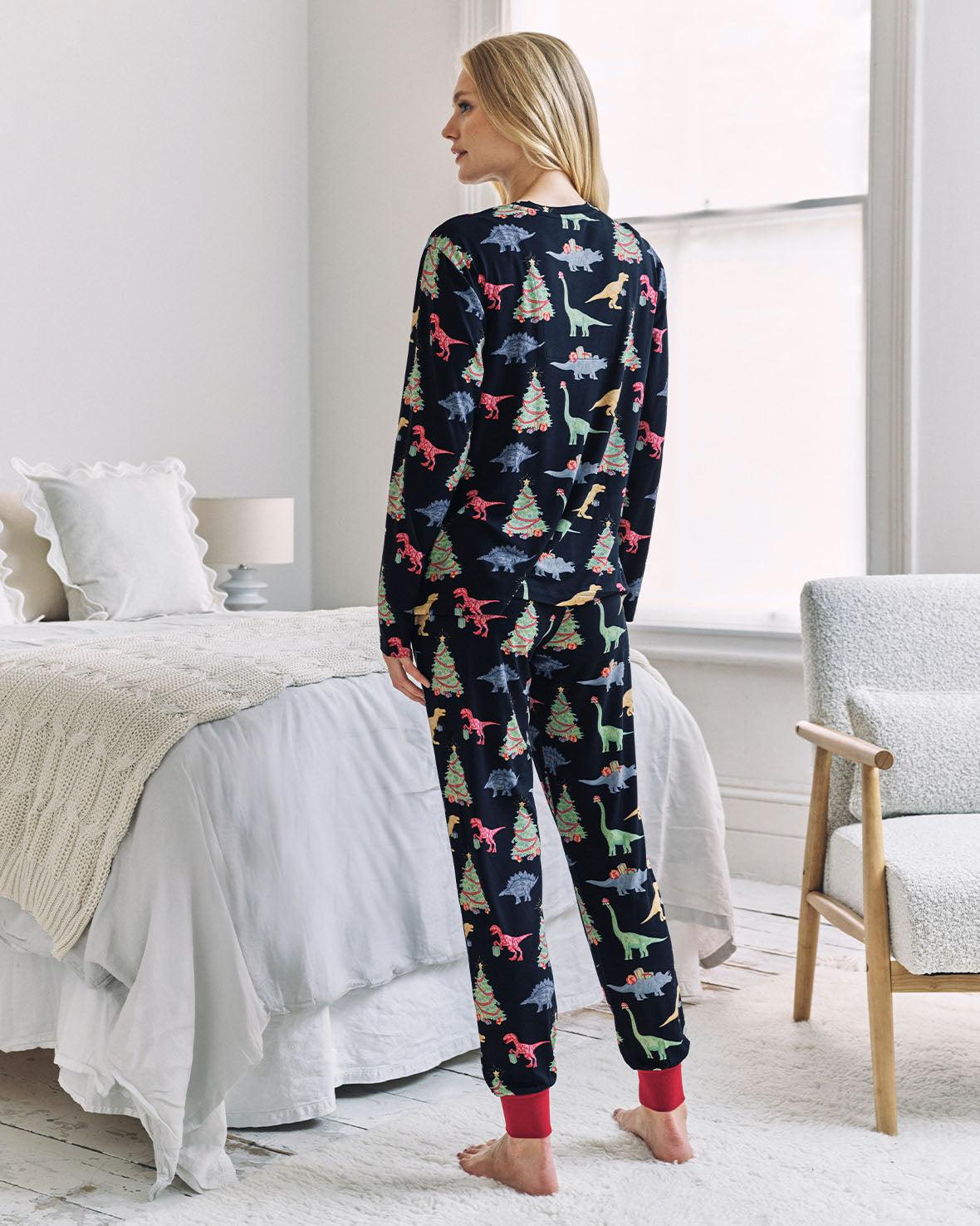Maternity Christmas Dinosaur Print Long Pyjama Set