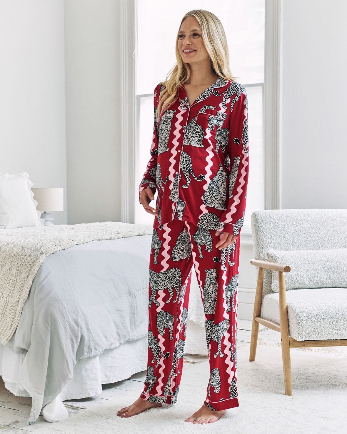 Maternity Snow Leopard Wavy Stripe Print Long Pyjama Set
