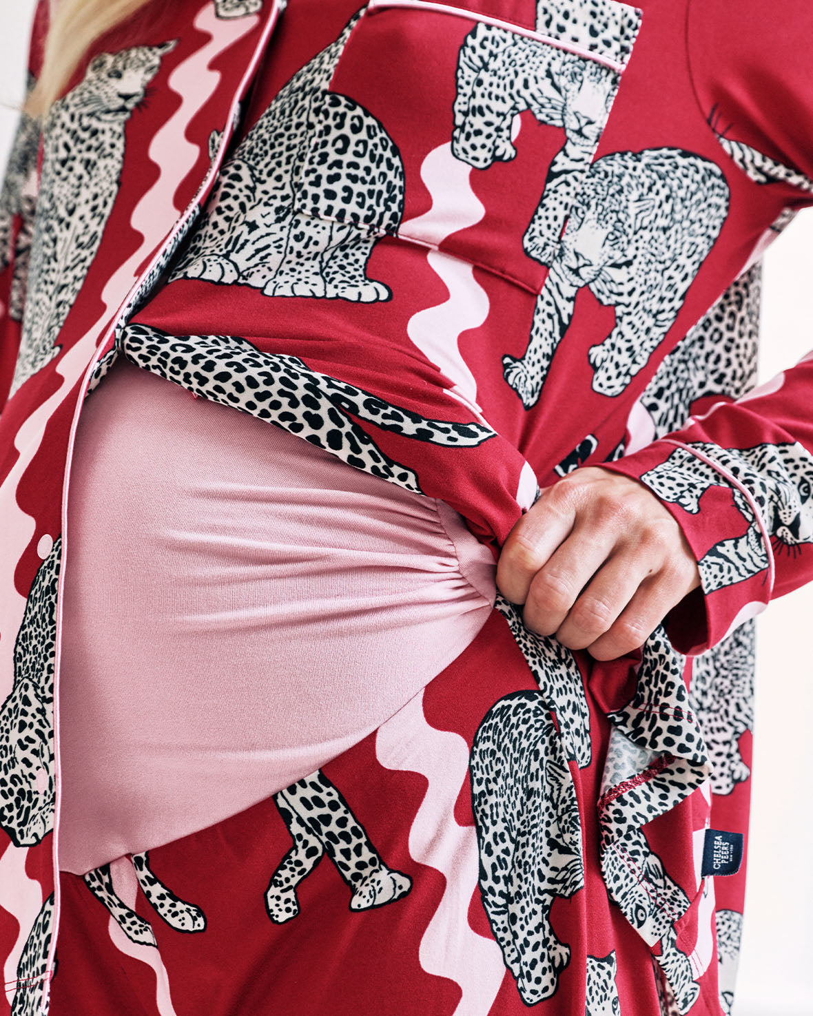 Maternity Snow Leopard Wavy Stripe Print Long Pyjama Set