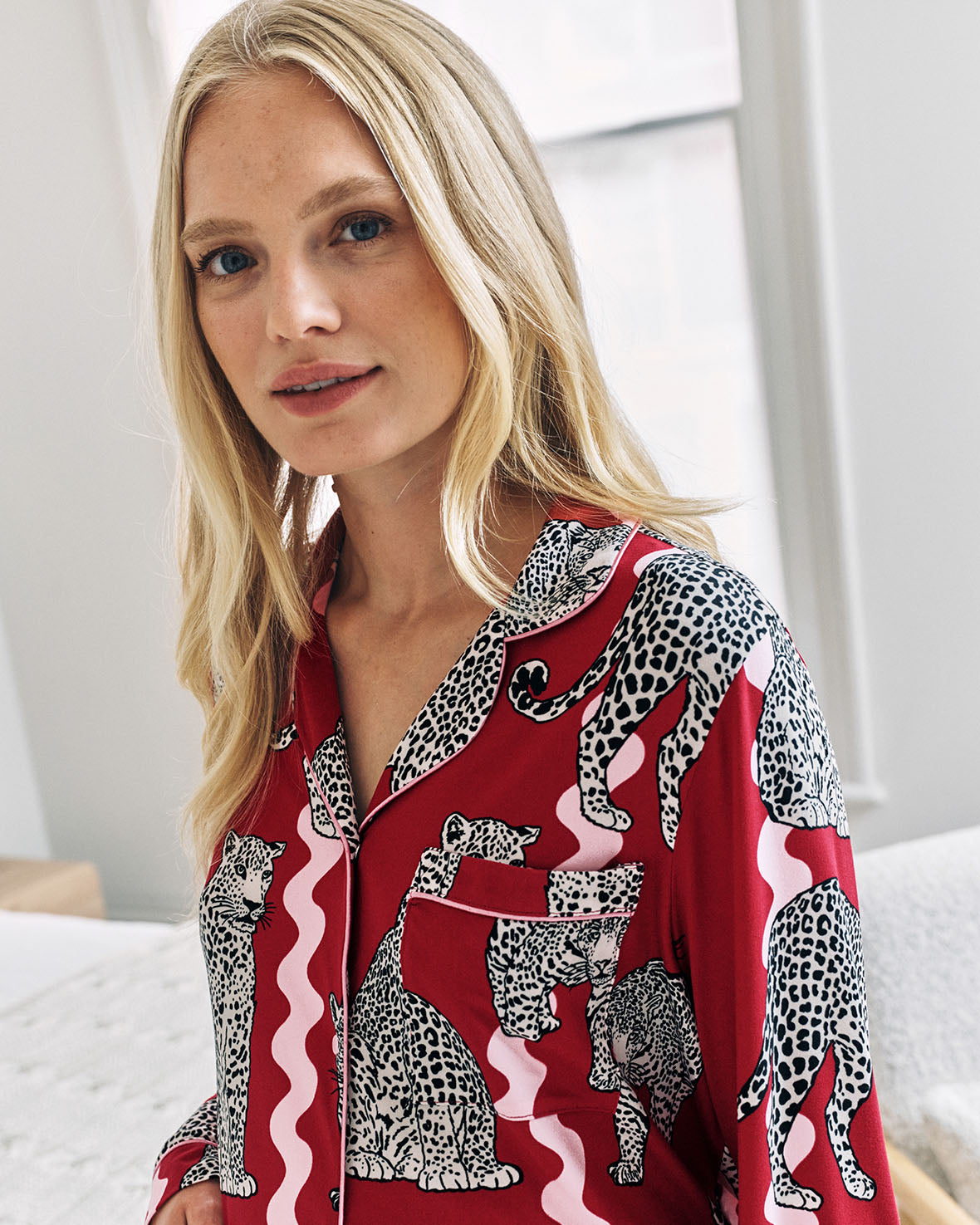 Maternity Snow Leopard Wavy Stripe Print Long Pyjama Set