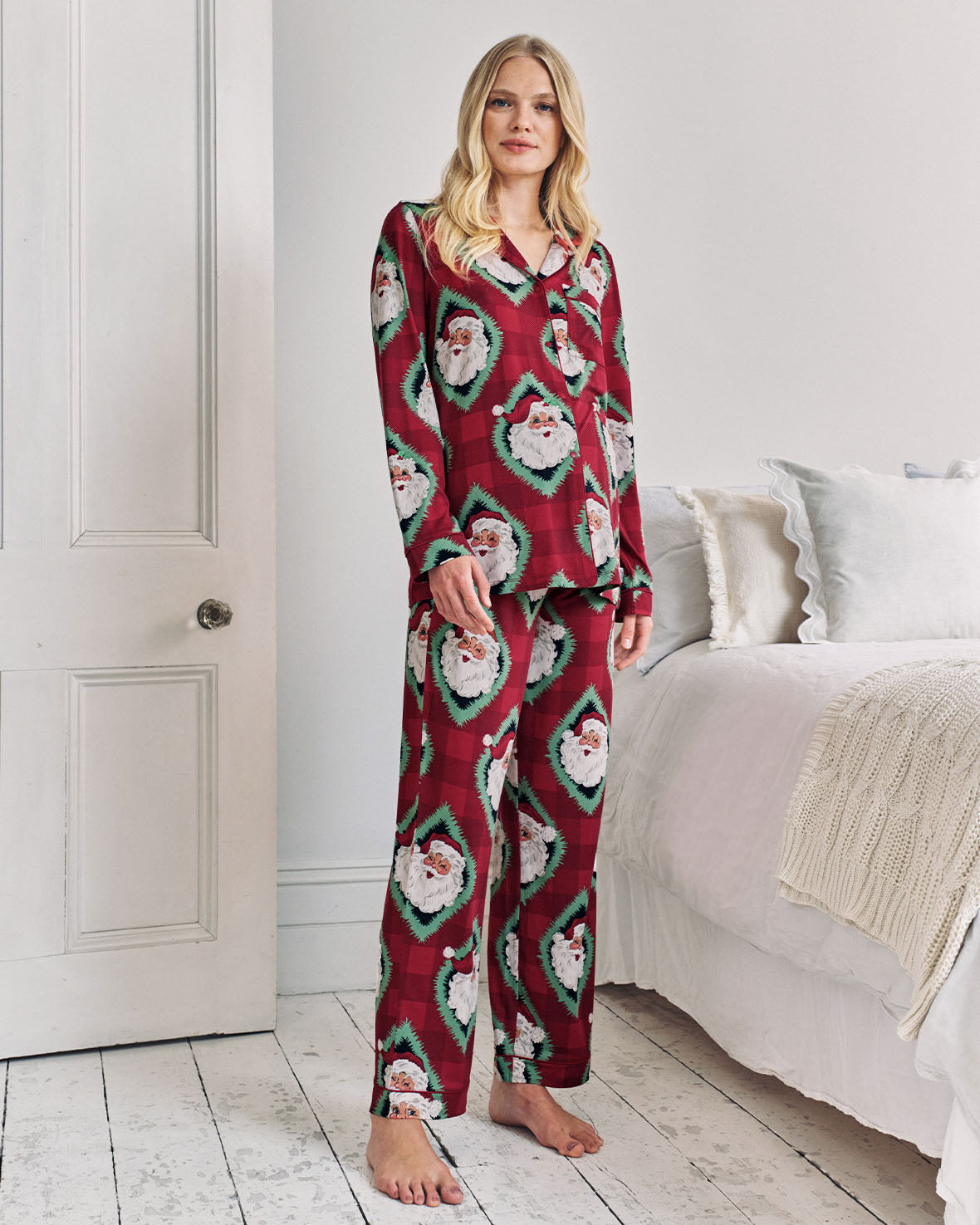 Maternity Christmas Jolly Santa Print Long Pyjama Set