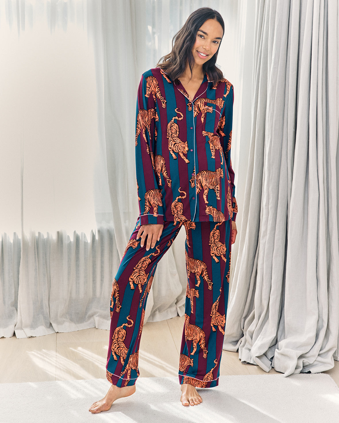 Maternity Tiger Stripe Print Long Pyjama Set