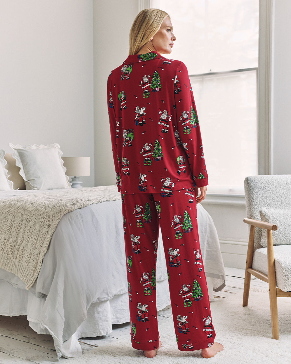 Maternity Christmas Santa Snowball Print Long Pyjama Set