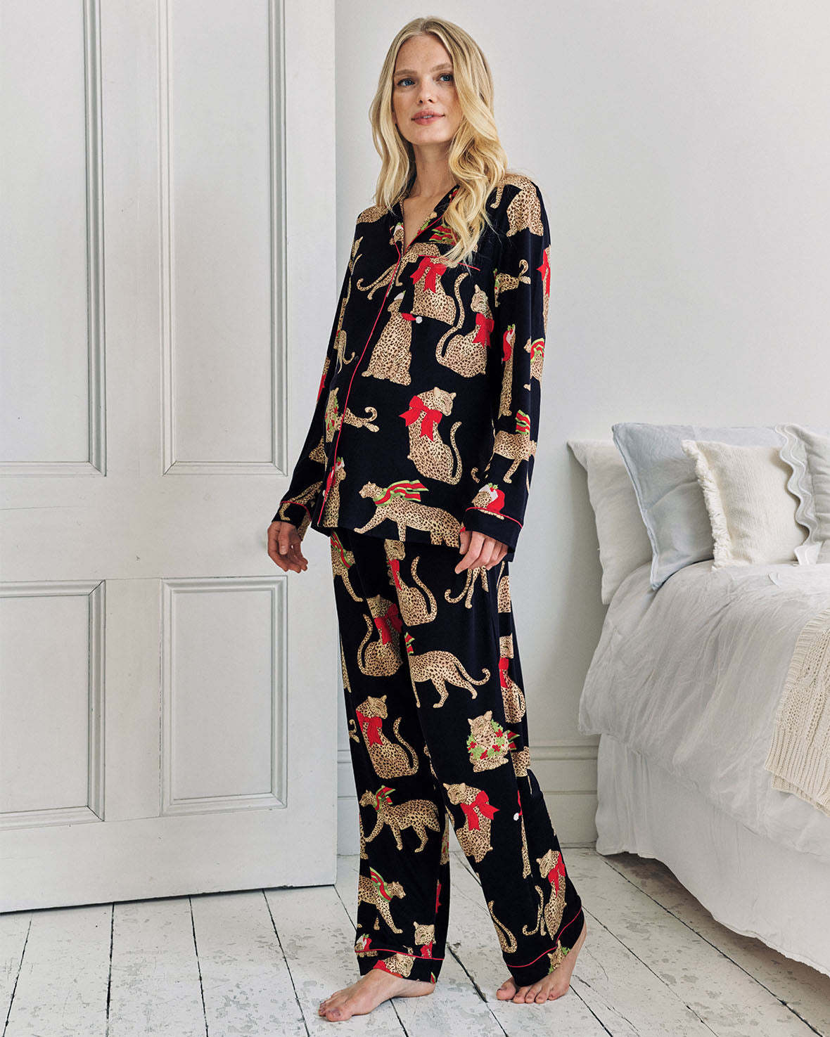 Maternity Christmas Leopard Print Long Pyjama Set