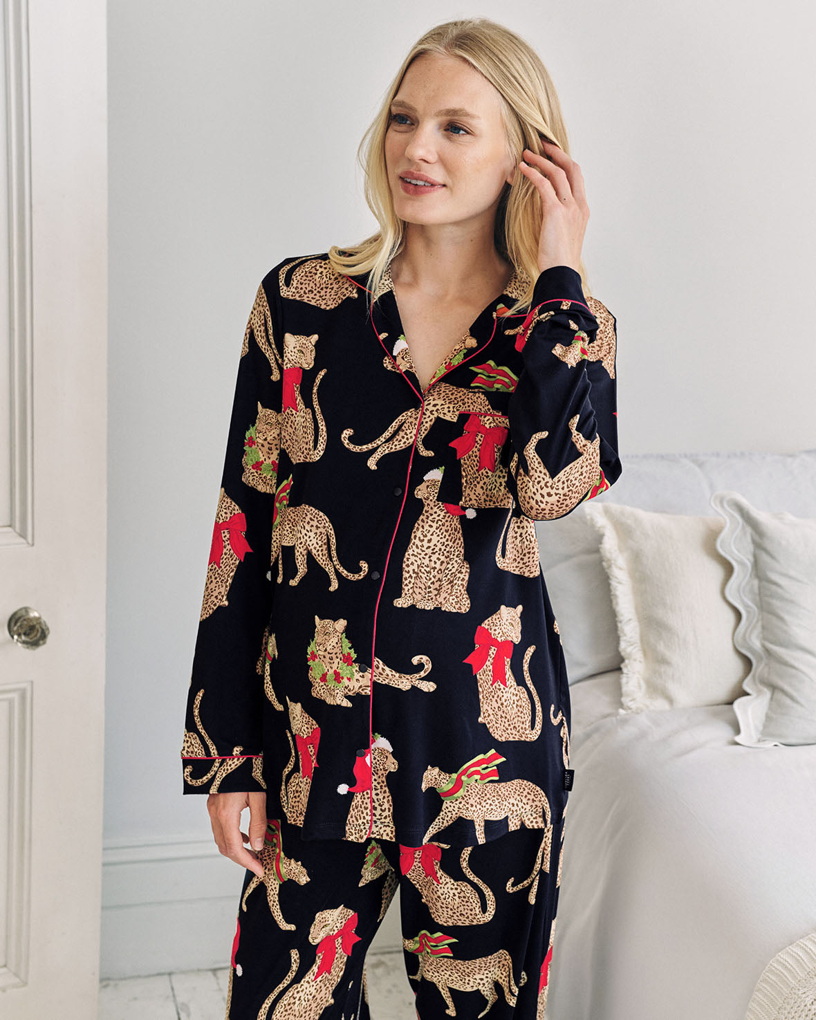 Maternity Christmas Leopard Print Long Pyjama Set