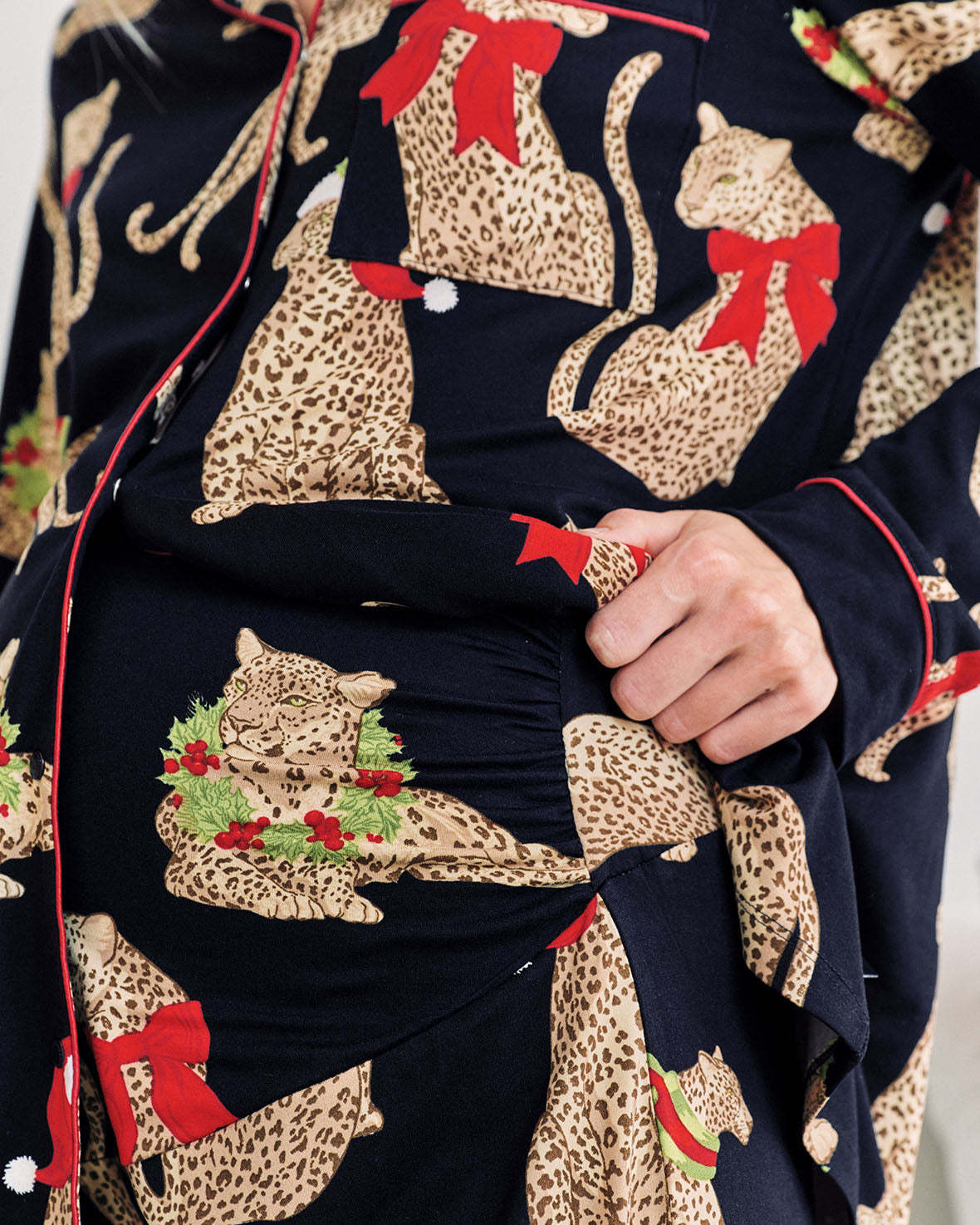 Maternity Christmas Leopard Print Long Pyjama Set