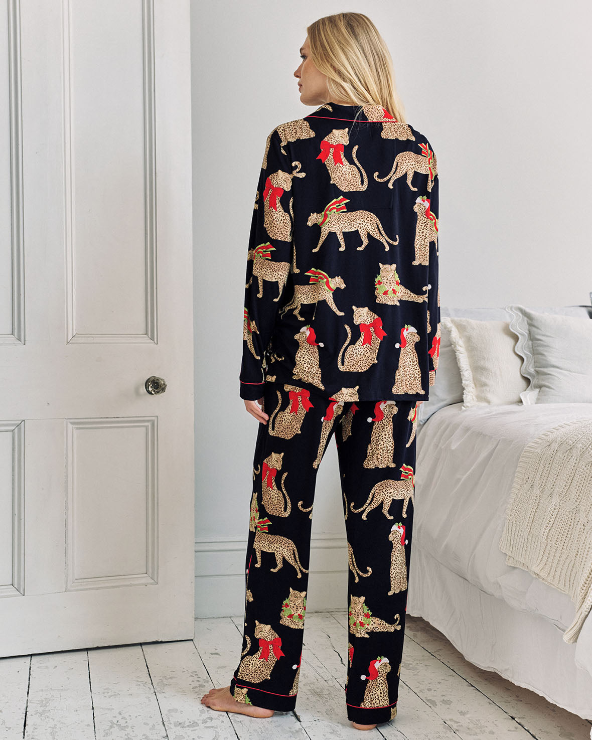 Maternity Christmas Leopard Print Long Pyjama Set