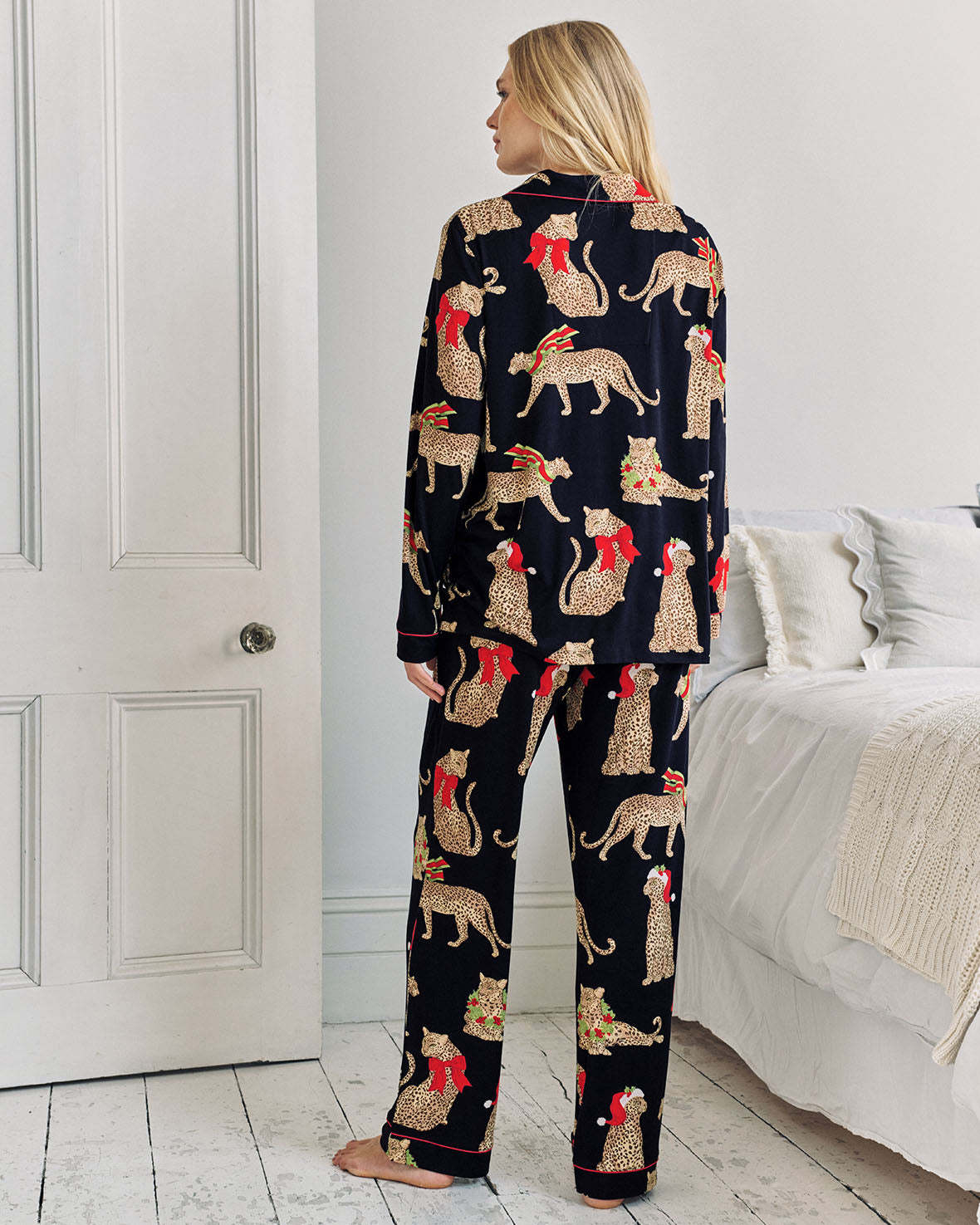 Maternity Christmas Leopard Print Long Pyjama Set