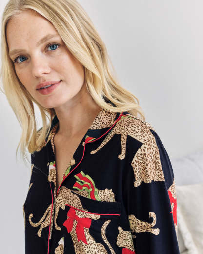 Maternity Christmas Leopard Print Long Pyjama Set