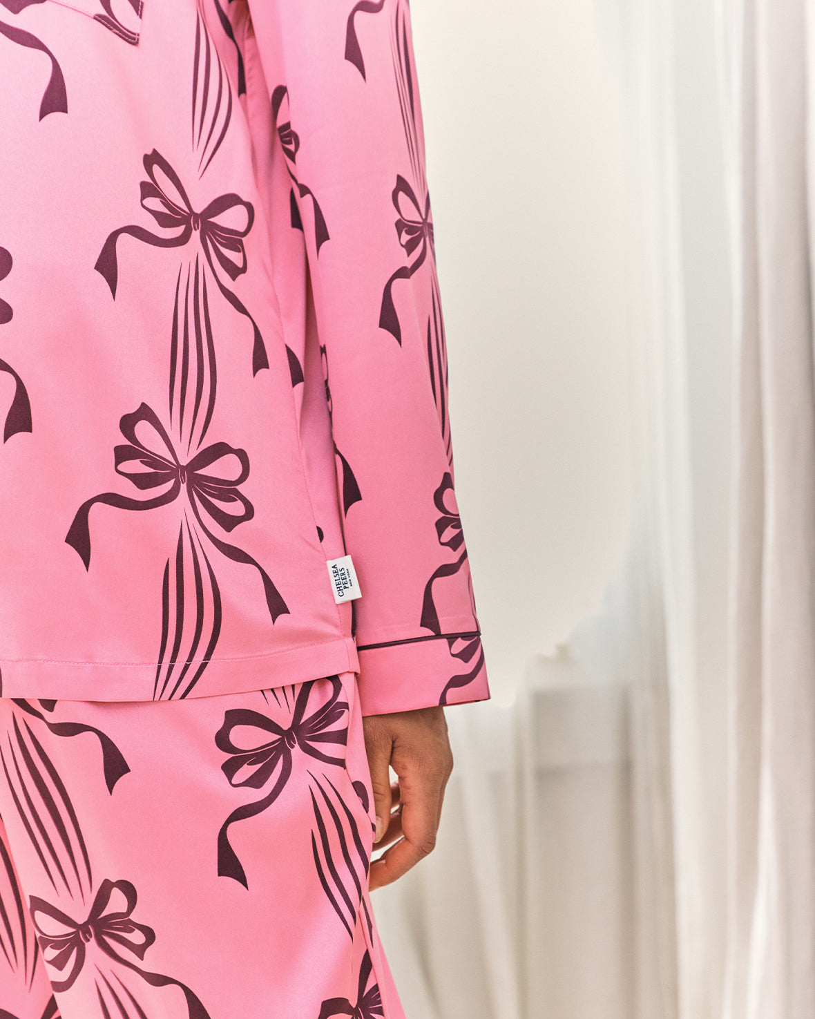 Maternity Satin Bow Print Long Pyjama Set