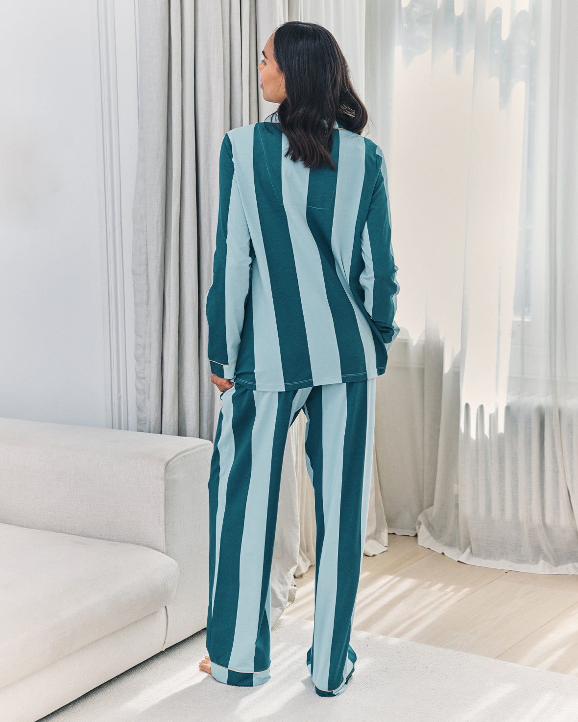 Maternity Organic Cotton Stripe Long Pyjama Set - Blue